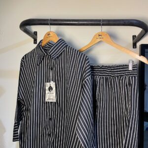 Black striped shirt & striped black shorts set